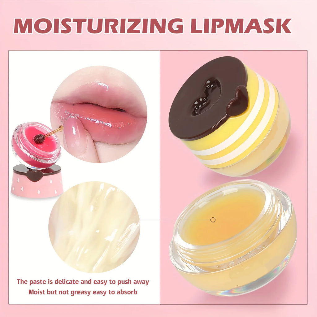 Lip Mask Honey Pot, Moisturizing Lip Mask with Brush, Lip Sleeping Mask Overnight, Hydrating Lip Balm, Lip Mask Propolis