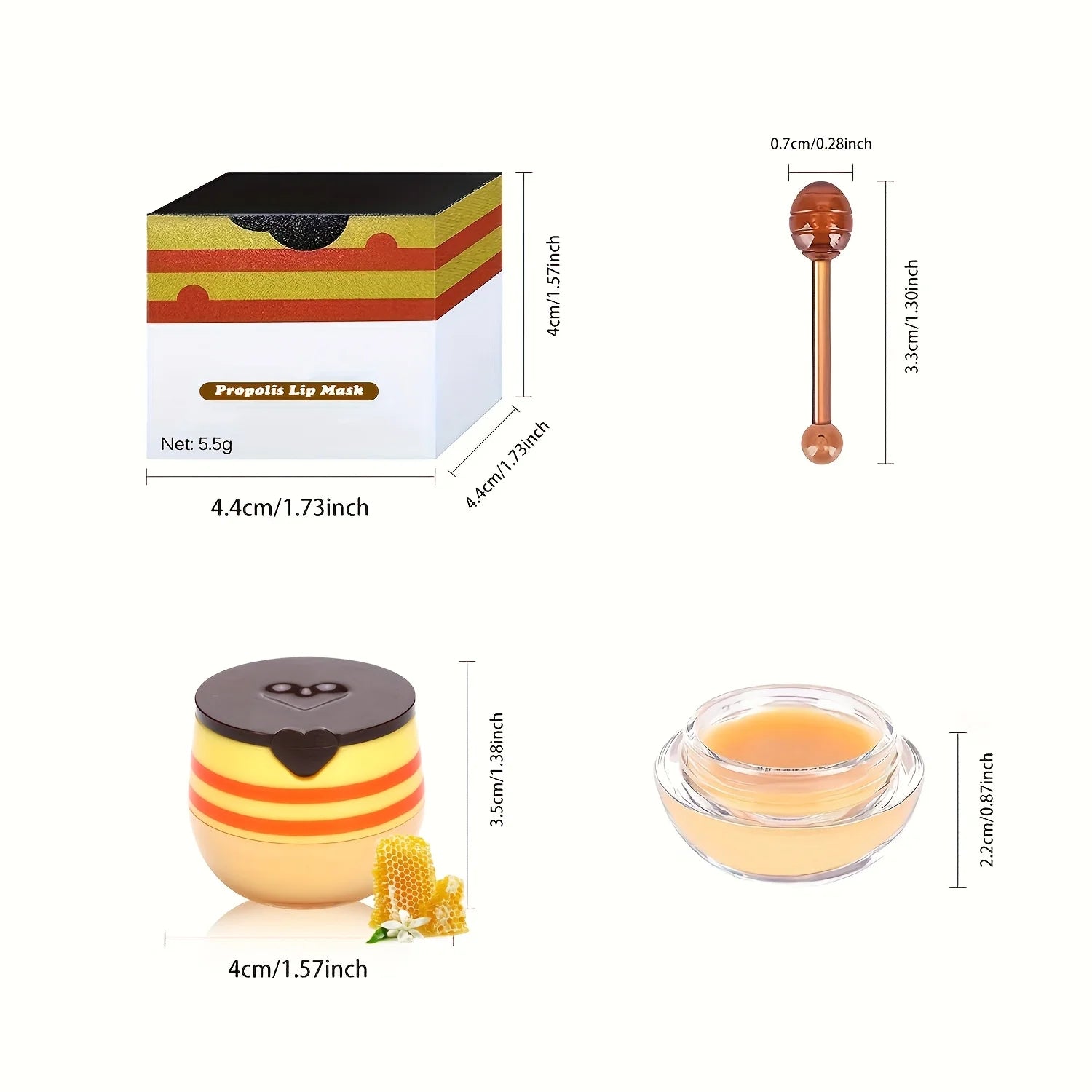 Lip Mask Honey Pot, Moisturizing Lip Mask with Brush, Lip Sleeping Mask Overnight, Hydrating Lip Balm, Lip Mask Propolis